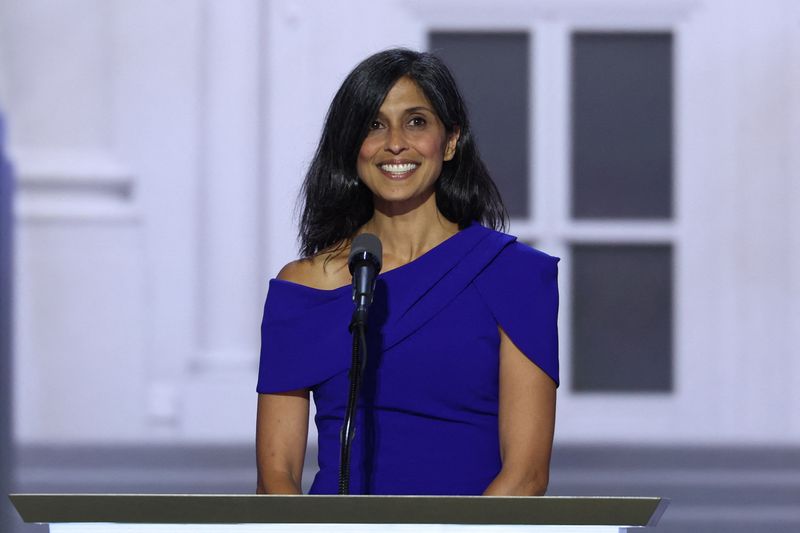 © Reuters. Usha Chilukuri Vance, wife of Vice Presidential Nominee Senator J.D. Vance (R-OH), speaks on Day 3 of the Republican National Convention (RNC), at the Fiserv Forum in Milwaukee, Wisconsin, U.S., July 17, 2024. REUTERS/Mike Segar