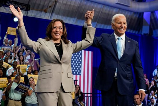 Harris courts union vote with Biden at her side